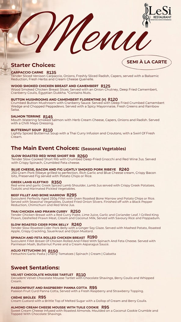 Semi A La Carte Menu