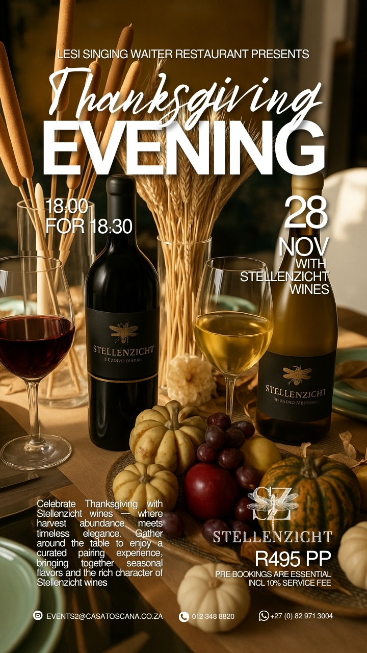Thanksgiving evening - Gourmet Pop up dinner with Stellenzicht Wines